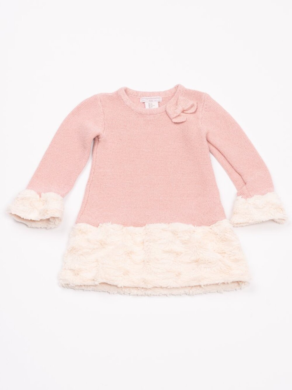 CATHERINE MALANDRINO MINI Pink Sparkle Knit Faux Fur Dress 3T EUC